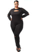 Black Plus Size Slit Long Sleeve Jumpsuit